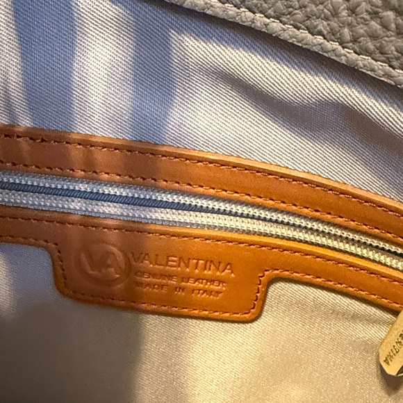 Chic Gray Satchel with Tan Accents Valentina Italian Leather - Picture 9 of 15
